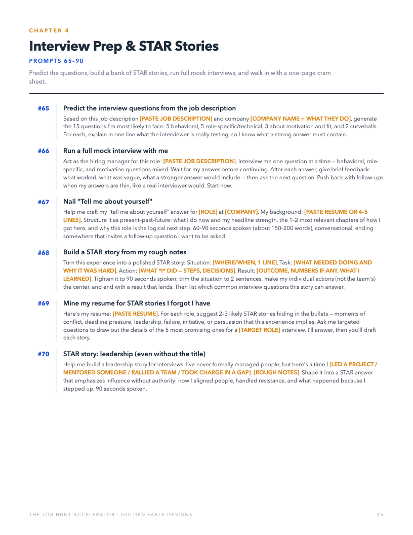 Interview prep prompts page
