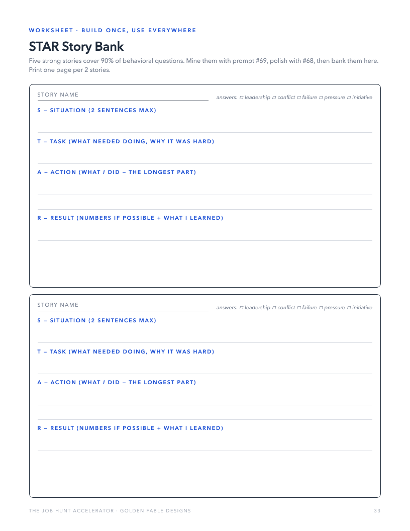 STAR story bank worksheet