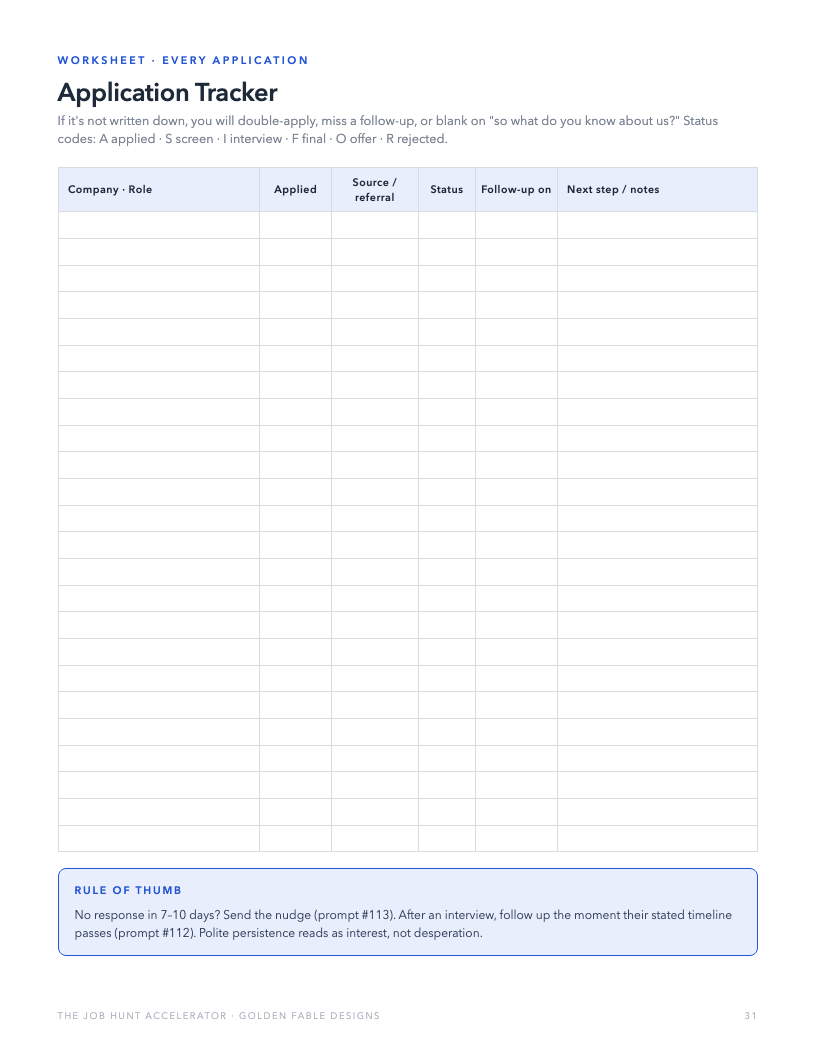 Application tracker worksheet